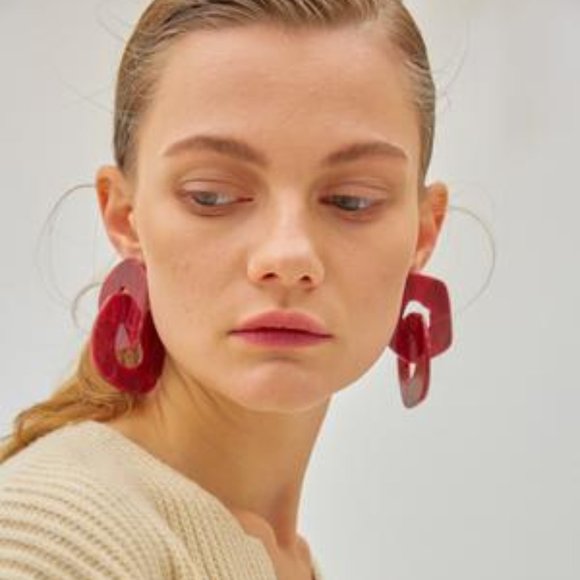 New Red Tortoise Layered Big Circle Chain Earrings - Picture 5 of 12